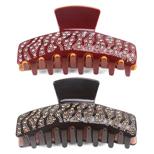 Pinzas rectangulares con diamantes de imitación para el pelo, pinzas de garra de acetato reciclable, tamaño grande, 9cm