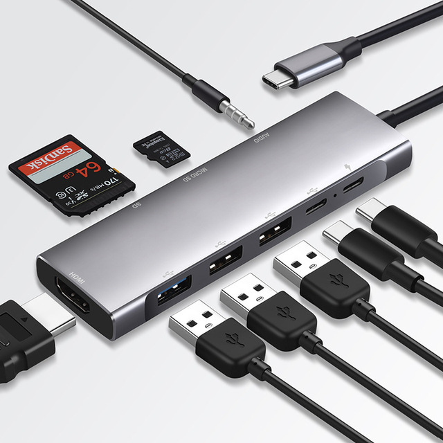 9 in 1 Type-C USB 3.0 Docking Station Type C to HDMI 4K Multiport USB HUB with Card Reader 100W PD Charging Converter Adapter