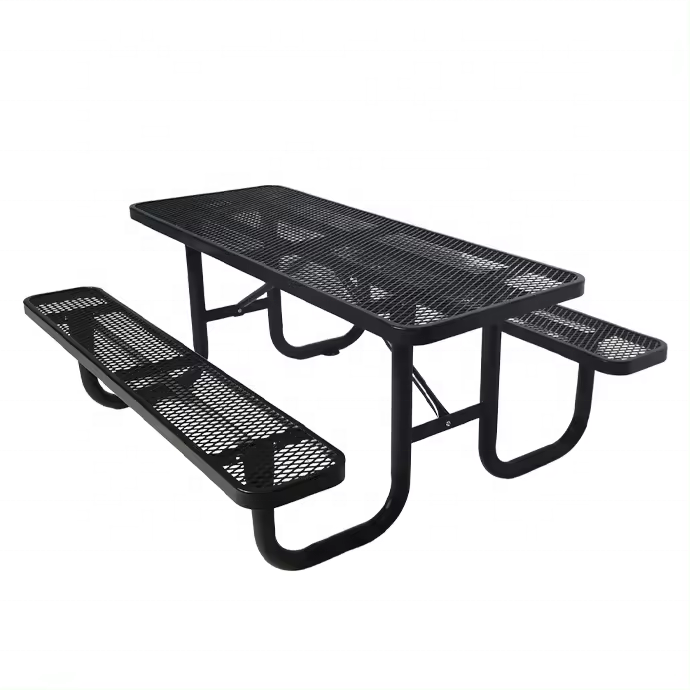 Outdoor Furniture Expanded Metal 6ft 8ft Long Commercial Picnic Table With Bench Restaurant Outside Steel Dining Table Chair