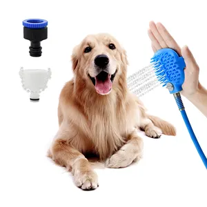 Anjing mencuci menggosok memijat perawatan hewan peliharaan Sprayer mandi lampiran 4 in 1 sikat mandi anjing
