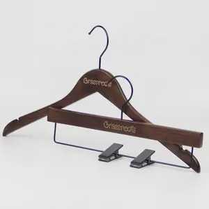 Cintre en bois fin marron pour vêtements, portant pour tissu avec logo personnalisé, permet de gagner de l'espace, support pour chemise personnalisable, 2020 YT