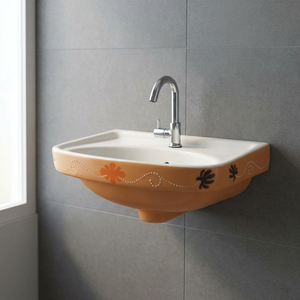 Orange Floral Printed Ceramic Wall Hung Wash Basin Artistic Bathroom Hand Wash Sink for Hotel Villa Project Wholesale - Product Image 2