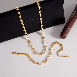 Ensemble collier et bracelet tennis en strass en forme de cœur, couleur or, bijoux à porter au quotidien pour femmes - Product Image 2