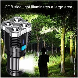 Linterna Súper Brillante <span class=keywords><strong>de</strong></span> 4 Núcleos, Linternas Recargables, Antorchas P-1000, Foco LED <span class=keywords><strong>de</strong></span> Largo Alcance, Luz COB con Batería - Product Image 3