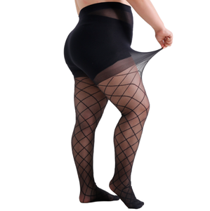 ถุงน่องตาข่ายโปร่งใสแบบรอมบัส ไซส์พลัส 300 ปอนด์ เอวสูง ยืดหยุ่นได้ เหมาะสำหรับงานปาร์ตี้สำหรับผู้หญิง - Product Image 1