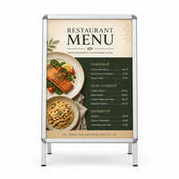 Stands Poster A-Frame Aluminium Lipat Dua Sisi Custom A0, Tahan Cuaca, Warna Perak