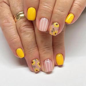 <span class=keywords><strong>Uñas</strong></span> postizas de moda: diseño de margaritas pequeñas en bloques de color rosa y amarillo, ideales para chicas modernas. - Product Image 6