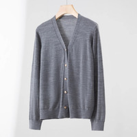 Cardigan en laine 100% à col en V pour femme, tricot fin, court, ample, décontracté, simple, polyvalent, fin, avec boutons
