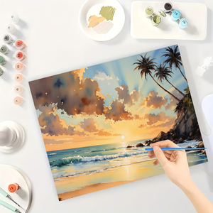 Kit de números de pintura Tropical Beach Sunset para adultos DIY palmeras <span class=keywords><strong>playa</strong></span> <span class=keywords><strong>tranquila</strong></span> 16x20 pulgadas lienzo acrílico sin marco regalos de arte - Product Image 3
