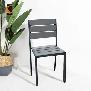 Gri Metal sandalye açık yemek sandalyesi Metal alüminyum çerçeve veranda plastik ahşap sandalye