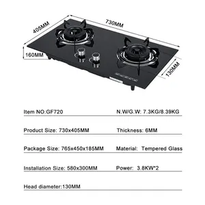 Wholesale High Quality Built In Tempered Glass Indoor Gas Stove 2 Burner Gas Cooktop