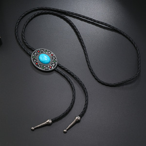 Vente en gros Western 45mm Collier <span class=keywords><strong>Cowboy</strong></span> Style Noir Cordes Alliage Matériel Forme Ovale Bolo Cravates en Stock pour Hommes - Product Image 1
