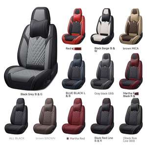 Housse de siège de <span class=keywords><strong>voiture</strong></span> <span class=keywords><strong>en</strong></span> cuir noir et rouge, confortable, luxueuse, respirante, pour cinq places, ensemble complet, siège avant et arrière - Product Image 4