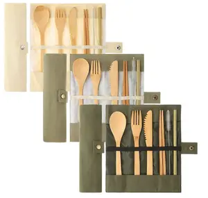 Bamboo Cutlery Set, Reusable Bamboo Utensil Include Knife, Fork, Spoon, Chopsticks, Reusable Straw for Travel Picnic