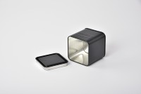 Boîte de rangement carrée noire en fer blanc électrolytique recyclé, personnalisée, de qualité supérieure, pour poudre épicée, 66 mm, format cube, best-seller