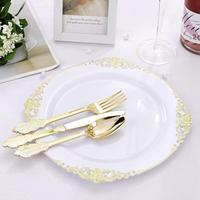 Lot de 175 assiettes en plastique jetables à bord doré, idéales pour mariages et fêtes, compatibles micro-ondes – Vente en gros très prisée