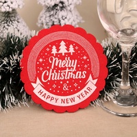 Posavasos Redondos Resistentes al Calor con Estampado Rojo y Gris para Decoración Navideña, Posavasos de Fieltro con Diseño de Feliz Navidad