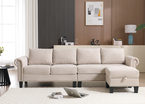 Convertible U-Shape Sectional <b>Sofa</b> Set with Storage Four-seater Modern Polyester Fabric for Hotel & Villa Living Rooms - Product Image 2