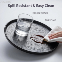 Service de table 4 personnes en porcelaine noir mat écologique – Assiettes et bols martelés classiques avec ustensiles pour cuisine et salle à manger