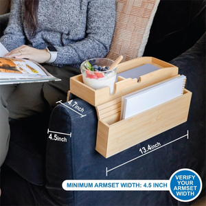 उच्च गुणवत्ता वाले बांस गैर-पर्ची सोफे आर्मरेस्ट ट्रे टेबल लकड़ी सोफे के कप धारक सोफे आर्मरेस्ट ट्रे - Product Image 4