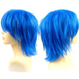 Modernfata blu pastello Anime parrucca di Halloween per Cosplay sintetico a strati capelli corti con frangia di piccole dimensioni berretto per le donne degli uomini - Product Image 3