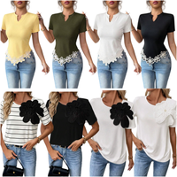 T-shirt tendance pour femme, T-shirt à manches courtes pour femme, T-shirt à col asymétrique pour femme, Blouses pour femme