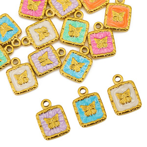 Colgante de mariposa cuadrada de acero inoxidable esmaltado, chapado en oro, para bricolaje, collar, pulsera, accesorio de joyería unisex - Product Image 5