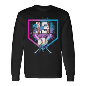 T-shirt à manches longues pour jeunes Baseball Drip 13th Birthday Home Plate - Product Image 1