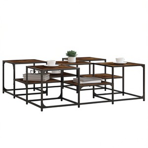 Tavolino da Caffè in Rovere Affumicato con Piedi Regolabili, Stile Industriale Moderno con Struttura in Metallo, Arredamento per Soggiorno - Product Image 1