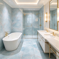 Carrelage en porcelaine Onyx bleu brillant avec veinage doré 600x1200, étanche, pour intérieur, idéal pour villas, salles de bain, centres commerciaux et espaces commerciaux aux États-Unis