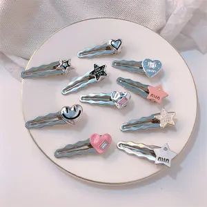 Sweet Cool Y2K estrella Rosa plata diamantes de imitación cocodrilo horquilla niñas accesorios para el cabello corazón letra ondulado Metal pico de pato pinzas para el cabello