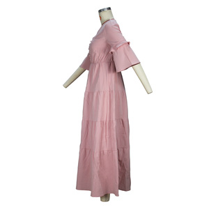 เดรสลำลองแขนระบายคอวีสีพื้นเรียบหรูสำหรับผู้หญิงแฟชั่น - Product Image 4