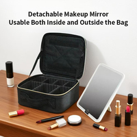Valise de voyage professionnelle personnalisée en cuir imprimé léopard avec miroir LED, fermeture éclair et sangle, pour cosmétiques, portable