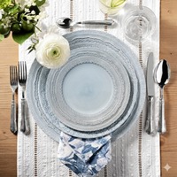 Assiettes de présentation vintage en dentelle bleu clair pour mariage, vente en gros, 13 pouces, ensemble de vaisselle en céramique bleu ciel, assiette de dîner en porcelaine gaufrée