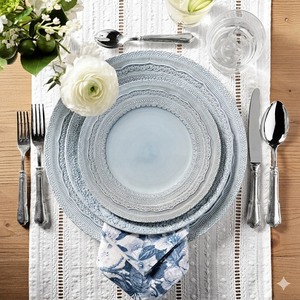 Platos de Porcelana Azul Cielo Vintage con Encaje para Bodas, Venta al por Mayor, Juego de <span class=keywords><strong>Vajilla</strong></span> de Cerámica de 13 Pulgadas, Plato de Cena de Porcelana con Relieve - Product Image 4