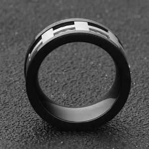 Bague en acier inoxydable noir 10 mm, design géométrique, bijoux unisexe, cadeau - Product Image 4