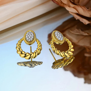 Orecchini ovali geometrici vintage francesi per donna, eleganti gioielli bicolore alla moda, idea regalo - Product Image 5