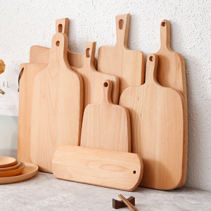 Tabla de cortar de madera de haya, rectangular, de madera maciza, con asa, para cortar en la cocina. - Product Image 1