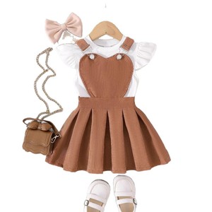 ชุดเซ็ตเด็กผู้หญิงหลากสี รุ่นใหม่ประจำฤดูร้อน สำหรับเด็กอายุ 3-7 ปี พร้อมกระโปรงสายรักและเสื้อแขนสั้นแบบปีกนางฟ้า ชุดสองชิ้น - Product Image 6