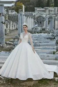 2024 di lusso abito da sposa in pizzo a maniche lunghe con applicazioni abiti da sposa abito da sposa Vestido de Noiva