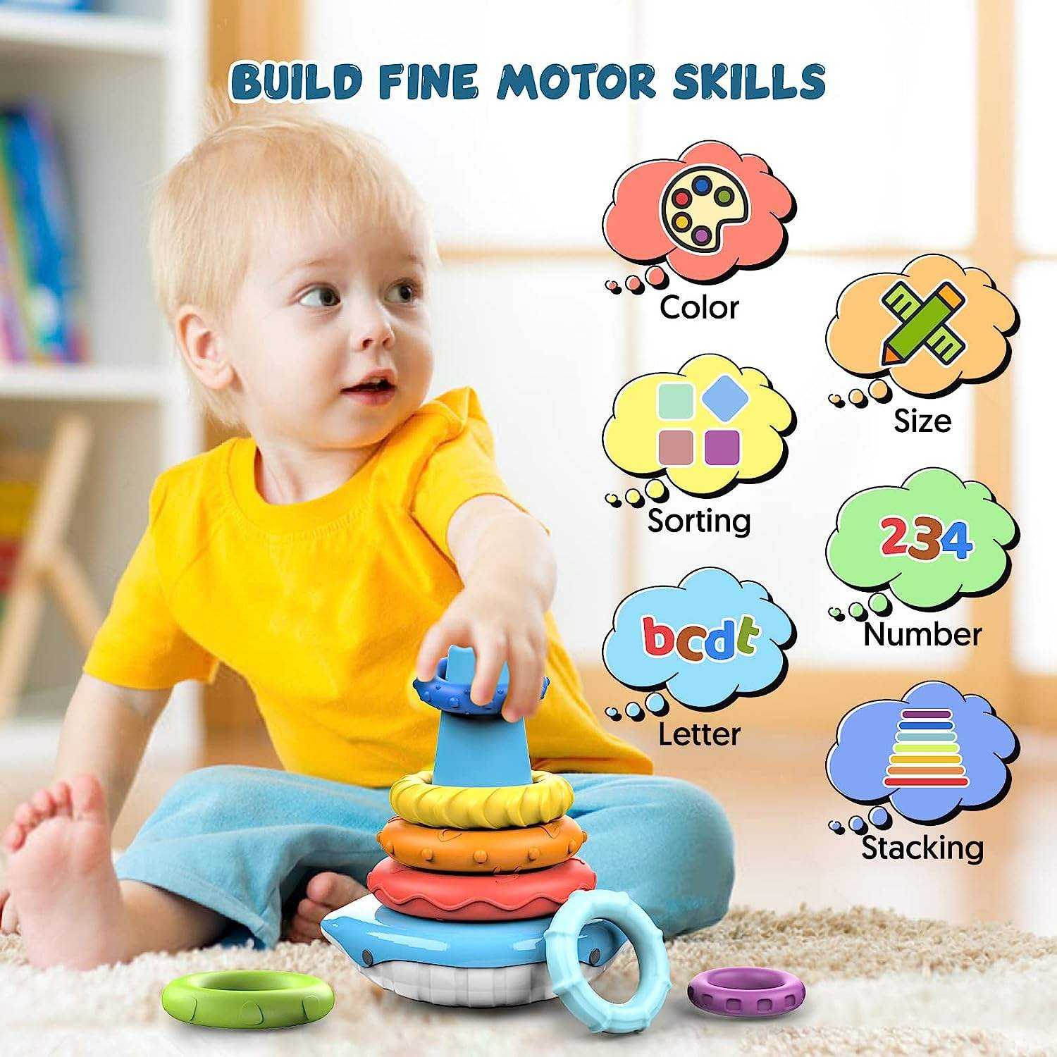 Baby Stacking Toys Montessori Toddler Sensory Stacking Toys Rainbow  Stacking Rings Fine Motor Skills Learning Educational Toys