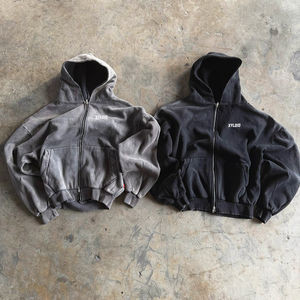 Oversized Weight Acid Wash Hoodies Custom High Quality Hoodie Manufacturers 460 500gsm Cotton Blank Plain <b>Zip</b> <b>Up</b> <b>Jackets</b> For Men - Product Image 6