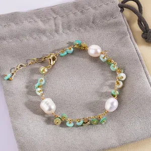 Neue Mode 18K Goldplattiert Großhandel handgefertigte natürliche Schale Süßwasser Perlenarmband Schmuck für Damen