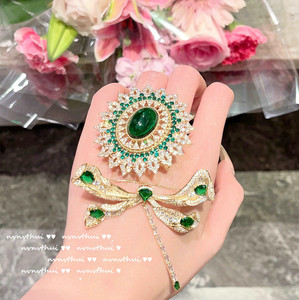 C & J Victoria <span class=keywords><strong>Emerald</strong></span> Gem Libélula Antique Honeycomb Vintage Luxo Zircão Moda Jóias Finas Broches Para Mulheres - Product Image 3