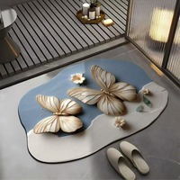 Tapis de bain en boue de diatomée à séchage rapide, absorbant l'eau, antidérapant et résistant aux taches, motif floral 3D papillon, style chic français de luxe