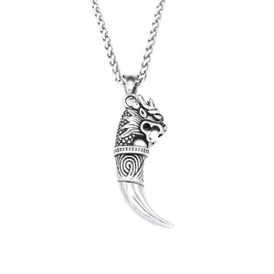 Yunnique – collier avec pendentif en forme de dent de loup Viking, Vintage, en acier inoxydable, tête d'animal, bijoux à la mode pour hommes, cadeau, chaîne de 60cm - Product Image 5
