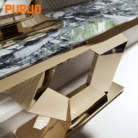 Table console avec miroir PURUO, meubles de salon de luxe, table console moderne en acier inoxydable doré avec miroir