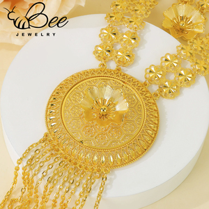Collar Largo Personalizado Chapado en Oro Brasileño de 18K, Joyería Árabe para Novia, Aretes con Borlas, Conjuntos de Joyería para Bodas y Fiestas - Product Image 5