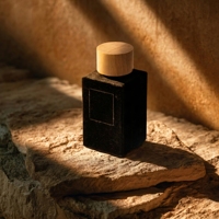 Flacons de parfum en verre noir velours carrés haut de gamme personnalisés de 50 ml et 100 ml avec impression sérigraphique et bords pressés, pour cosmétiques