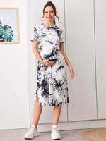 Nouvelles Robes d'été grande taille pour femmes enceintes, vente en gros, t-shirt tie-dye à manches courtes et robes unies à ourlet fendu